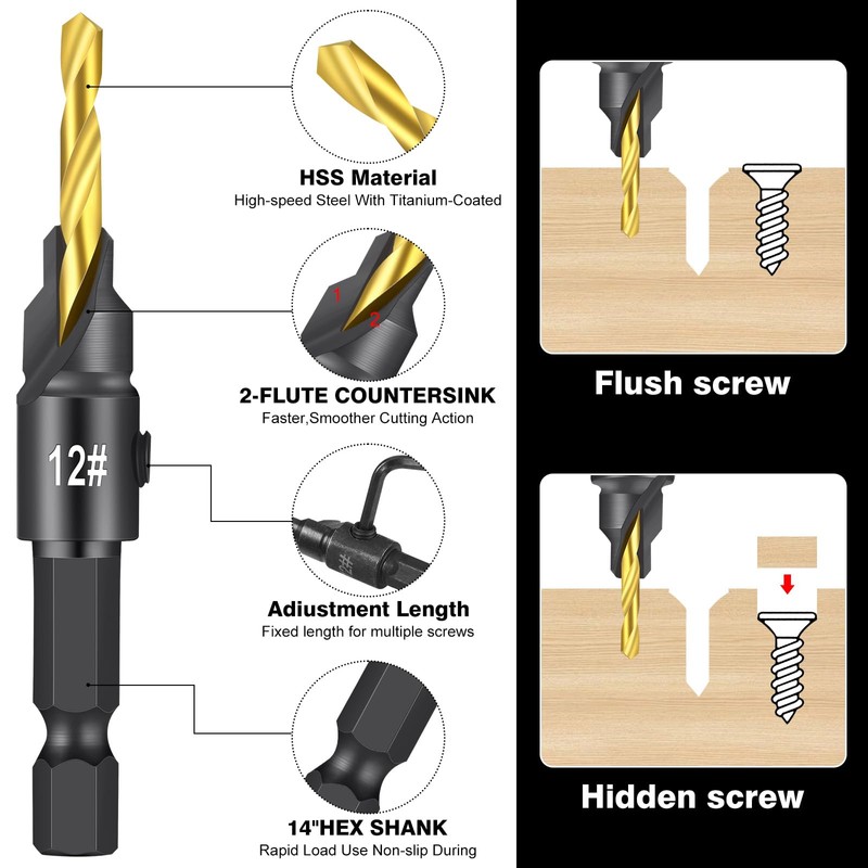 14 Pcs Countersink Drill Bit Set, 5 Wood Drill Bits