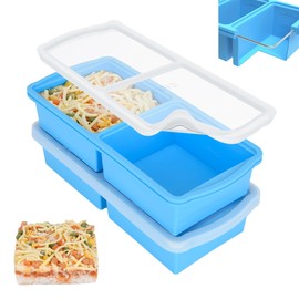 ZIP STANDING 2 Cup Silicone Freezer Trays With Lid,Soup Freezer Container,Large Ice Cube Molds With Reinforced Steel Ring Top Perfect for Freezing Soups, Lasagnas, Casseroles.Dishwasher -Safe (2-Pack)