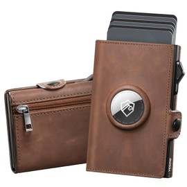 YESIIW Men's Airtag Genuine Leather Wallet with Large Capacity Pop-up Airtag Wallet for 12 Cards, Large Coin Compartment & ID Window, Purse Airtag with RFID Protection Smart Wallet (Genuine Leather),