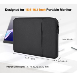 Portable Monitor Case 15.6 16.1 inch, Padded Shockproof Carry Sleeve Bag for 15.6" 16.1" Portable Display Monitors, Water-Resistant Laptop Bag Cover with Accessory Pocket -Black