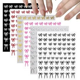 XEAOHESY 6 Sheets Bow Nail Stickers for Nail Art Self-Adhesive Bow Tie Nail Decals for Women Girls Nail Art Accessories（6 Color）