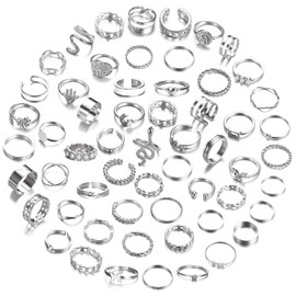 SAILIMUE 58Pcs Knuckle Rings Set Vintage Stackable Finger Rings for Women Bohemian Midi Rings Boho Butterfly Snake Stacking Rings Pack Silver Gold Tone Joint Rings
