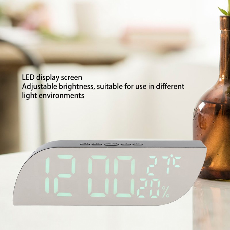 Digital Alarm Clock Multifunction Innovative Silent Temperature Humidity LED Mirror