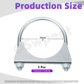 Swpeet 2Pcs Galvanized 3" - 76mm Exhaust U Clamp Kit, Galvanized Muffler U-Bolt Clamps, Universal Heavy Duty U-Bolt Muffler Clamp Ideal for Tip Pipes Connection