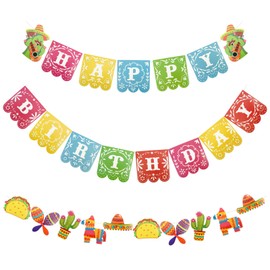 2 Pcs Mexican Happy Birthday Banner, Fiesta Banner Decorations, Mexican Themed Banner, Fiesta Theme Party Decorations, Taco Party Decorations Fiesta Party Favor Birthday Hanging Decor Supplies