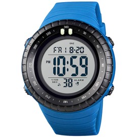 Men's Digital Sports Watch Waterproof Tactical Watch with LED Backlight Alarm Date Outdoor Watch for Men (Blue)