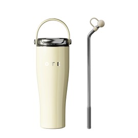 OTE 30OZ Tumbler with Handle, 316 Stainless Steel Water Bottle with Straw, 800ML Vacuum Insulated Bottle, Insulated Travel Mug, Tumbler for Office or Home, Cup Holder Friendly, Keep Hot/Cold (Beige)