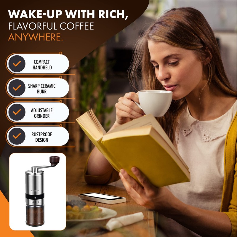 HAIYUECOFEE Manual Coffee Grinder with 6 Adjustable Coarseness Settings, Hand
