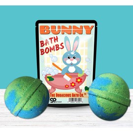 Bunny Bath Bombs - Cute Rabbit Design - XL Bath Fizzers for Kids - Green and Blue, Mermaid Kiss Scent, 2 pk
