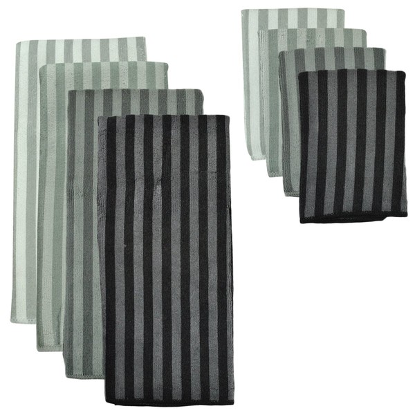 DII Cleaning Collection Soft Highly Absorbent Microfiber, Dishcloth and Dishtowel Set, Gray Stripe, 8 Piece