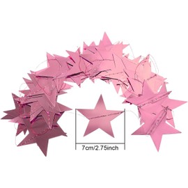 Rcyrwz Glitter Star Garland Banner Decor, 130 Feet Bright Glitter Stars for Ceiling, Perfect for Birthday Party Decorations, Graduation, New Year's Eve 2025, Wedding, and Christmas(Pink)