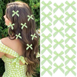 SAWINDA 20PCS Green Mini Hair Bows Gingham Craft Bows for Hair Small Bow Hair Clips Cute Bowknot Hair Ribbons Barrettes Claw Clips Y2K Hair Accessories for Teens and Girls