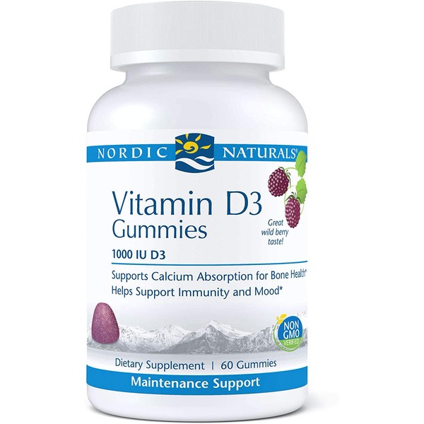 Nordic Naturals Pro Vitamin D3 Gummies, Wild Berry - 1000 IU Vitamin D3-60 Gummies - Great Taste - Healthy Bones, Mood & Immune System Function - Non-GMO - 60 Servings