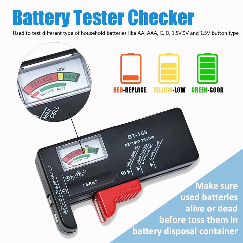 Battery Recycling Container with Battery Testers for Household Batteries, QHAND