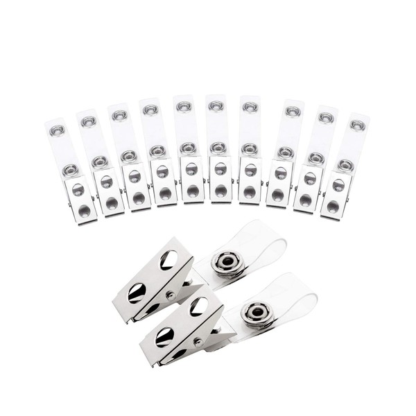 Fushing 300Pcs Metal Badge Clips with Clear PVC Straps for
