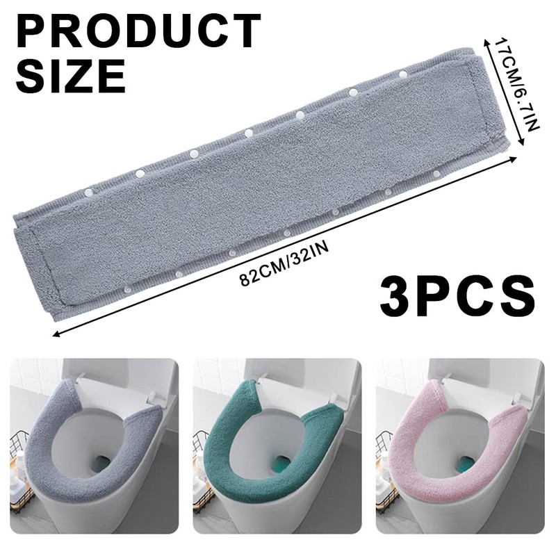 Gukasxi 3 pcs Soft Thicker Toilet Seat Warmer Cover, Button