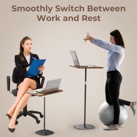 POLESTO Portable Laptop Floor Stand, Bedside/Sofa Table with Height Adjustable 18''~47'', Stylish Movable Workstation Floor Standing Desk for Office, Meeting Room, Living Room Easy Assembly, Black