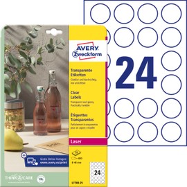 Avery Zweckform L7780-25 Crystal Clear Labels Round 40 mm