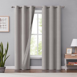 Melodieux 100% Blackout Curtains for Bedroom, Thermal Insulated Noise Reducing Linen Grommet Window Drapes for Living Room and Nursery, Natural Beige, 42 x 84 Inch Length, 2 Panels