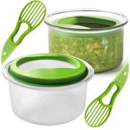 Kreapa 2 Pack Guacamole Keeper, With Green Airtight Lid And Avacado Multi-Functional Cutting Tool, Avocado Container, For Guacamole, Fruit, Salad Storage