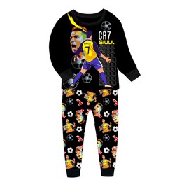 Boys Pyjamas Ronaldo No.7 Fans Cotton Homewear Pajama Set Long Sleeve Casual Football Nightwear Pjs Set (UK, Age, 6 Years, 7 Years, Regular, Black)