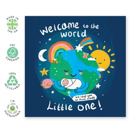 Adorable New Baby Card – “Welcome to the World, Little One” – Gifts for New Born Babies, Boys, Girls, First Time Parents or Mom, Dad, Friends, Him, Her - Cute Planet Earth - Comes with Fun Stickers