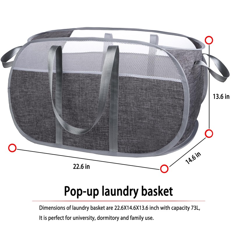 Pop-Up Laundry Basket，collapsible Mesh Laundry Hamper– With Extended Shoulder Straps,