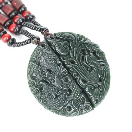 2 Certified Deep Green Pendant Phoenix Dragon Natural Jade Jasper, Jade, Jade