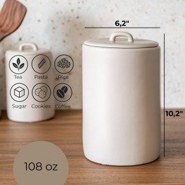 Maison May, Ceramic Food Storage Jars, 108 Oz, Airtight Lid Handle, Kitchen Canisters for Grounds Coffee, Coffee Pods, Tea, Flour, Sugar, Rice, Pantry Organization or Kitchen Countertop Containers set