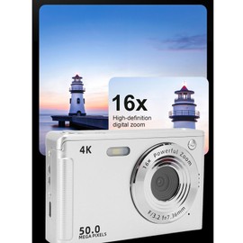 4K Digital Camera for Photography Vlogging, 48MP Autofocus Camera with 16X Zoom, Built in Fill Light, Anti Shake, Compact Portable Point and Shoot Camera for Beginners (Silver)