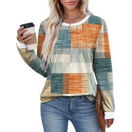 XIEERDUO Boho Tops for Women Long Sleeve Shirts Crewneck Sweatshirt Loose Fit Fall Sweaters Pullover Winter Clothes 2025 Floral S