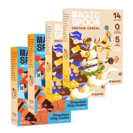 Magic Spoon Cereal - High Protein Cereals - Sugar Free Snacks & Breakfast Food - Grain & Gluten Free Cereal - Healthy Snacks - Low Carb & Keto Friendly - 4 Pack: 2 Smores & 2 Chocolate Chip Cookie