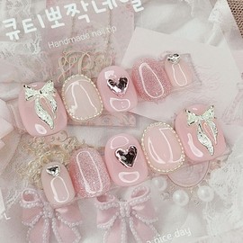 Lovely Heart Handmade Nail Tips - Water Drop / 러블리 하트 수제네일팁 - 물방울