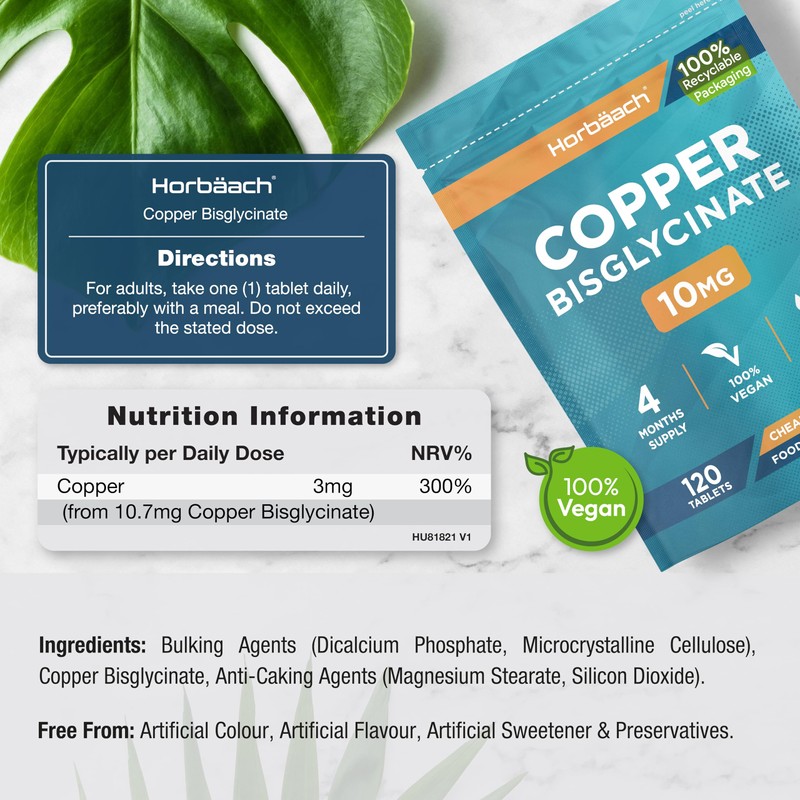 Copper Bisglycinate 10mg | Chelated Form | High Strength Copper