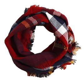 Wander Agio Womens Winter Head Hair Wraps Circle Scarves Warm Plaid Scarf Wine Red 16