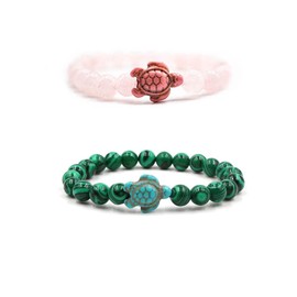 Pingyongchang Sea Turtle Tracking Bracelet, Elastic, supports the Sea Turtle Conservancy,Natural Stone Beads Bracelets A size fits most for Men and Women Pink