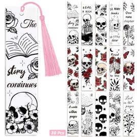 Peacoblue 30pcs UV DTF Bookmarks Wraps Transfer Stickers Skull and Flower for Women Men Reading, Waterproof Bookmarkers Decal(No Blank Bookmarks) for Acrylic Plastic Metal Blank Bookmark