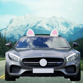 Car Roof Decoration 3D Bumper Hood Stickers, Universal Lovely Creative Green Grass Bean Sprout Car Exterior Helmet Sticker Decal Ornaments (White Cat Ears)