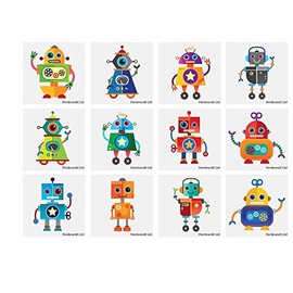 Henbrandt Robot Mini Tattoos - 12 Supplied - Great Party Bag Fillers (4 x Pack of 12 = 48 Tattoos)