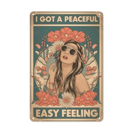 Peaceful Easy Feeling Metal Wall Plaque 8X12IN Hippie Boho Inspirational Quotes Sign for Bedroom, Yoga Room & Meditation Space Decor