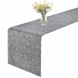 GIVERARE Table Runner, 12x72in Heat-Resistant Woven Vinyl Long Tabletop, Non-Slip Washable PVC Table Runners, Easy to Clean Premium Plastic Dresser Cover for Wedding, Decor, Home (Black+Gray)