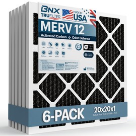 BNX TruFilter 20x20x1 MERV 12 Odor Defense (6-Pack) AC Furnace Air Filter with Activated Carbon - MADE IN USA - Pleated Air Conditioner HVAC AC Furnace Filters - Removes Odor, Mold, Bacteria, Smoke