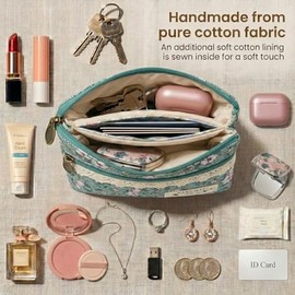 Monedero pequeño con cremallera para mujer, bolsa de cambio bordada de flores de tela hecha a mano, billetera de algodón con doble cremallera