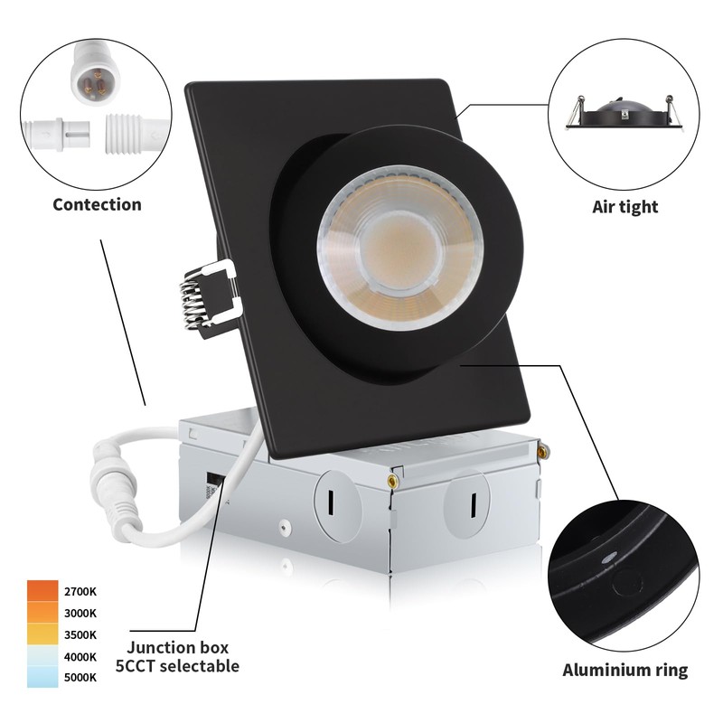 KnLnny Ware Square Black Gimbal Recessed Lighting 4 Inch 6
