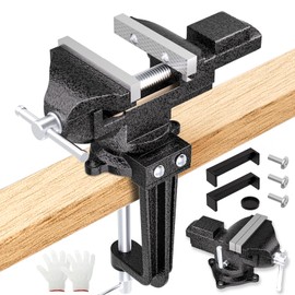 QCDENG Dual-Purpose Combined Table Vise, Heavy Duty Workbench Vise, Multi-functional Combined Bench Vise, 360° Swivel Base 3.3"Jaw for Woodworking Table Tops Cutting