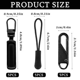 15Pcs Spare Zipper Pulls, Universal Zip Puller Replacement, Zipper Pull Replacement, Removable Zip Pulls for Purse, Clothes, Jeans, Suitcase, Luggage, Backpacks, Jackets (Black)