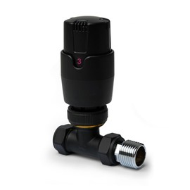Black Straight Thermostatic Radiator Valves TRV Modern Radiator Valves 15mm x 1/2" (Set of 2) for Heated Towel Rails & Central Heating Radiators Radiator Valve Set