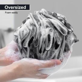 MTDLYICE Loofah Sponge XXL-100g 4 Pack, Bath Sponge Soft Mesh Shower Puff Loofah for Men, Exfoliating Body Scrubber for Women, Shower Accessories (White Black Mix)