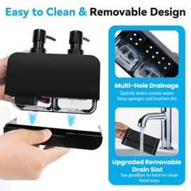 4-in-1 Kitchen Soap Dispenser Set - Dual Hand & Dish Soap Dispenser with Sponge Caddy & Brush Holder - Kitchen Sink Organizer for Countertop (Black)