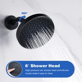 Tohlar Shower Faucet Set with Valve Matte Black Shower Trim Kit with 6-Inch Rain Shower Head Single Handle High Pressure Rainfall Showerhead Bathroom Shower System